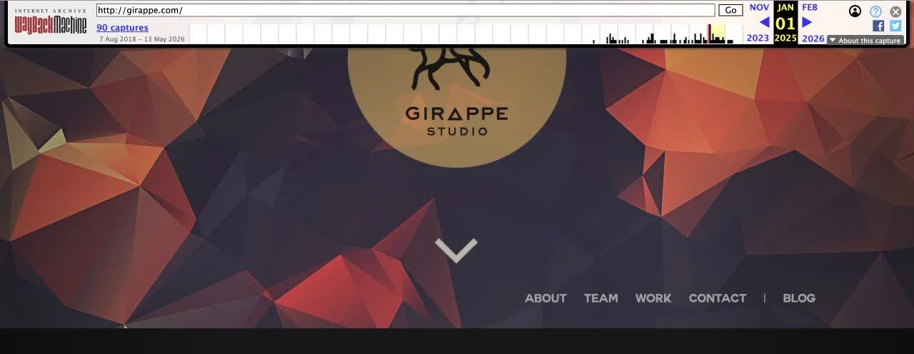 Wayback Machine capture showing the GirAppe Studio website on January 1, 2025